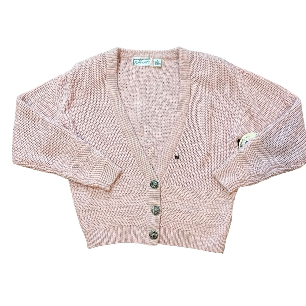 Maggie Lawrence Sport Medium Pink Cardigan Sweater‎ Knit Cottage Core Button